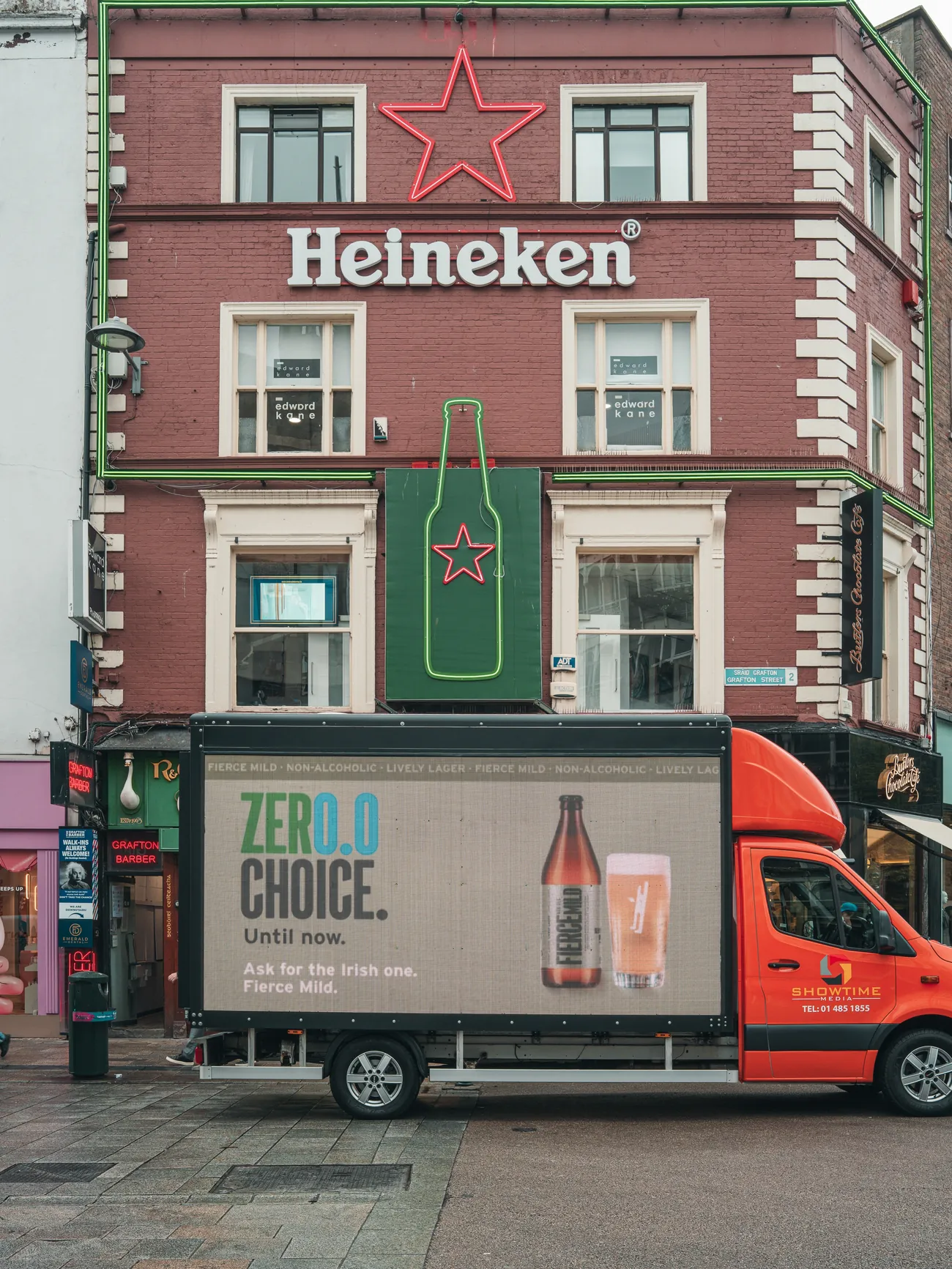 A Fierce Mild ad van reading Zero.0 Choice, Until now, parked outside the Heineken building in Dublin
